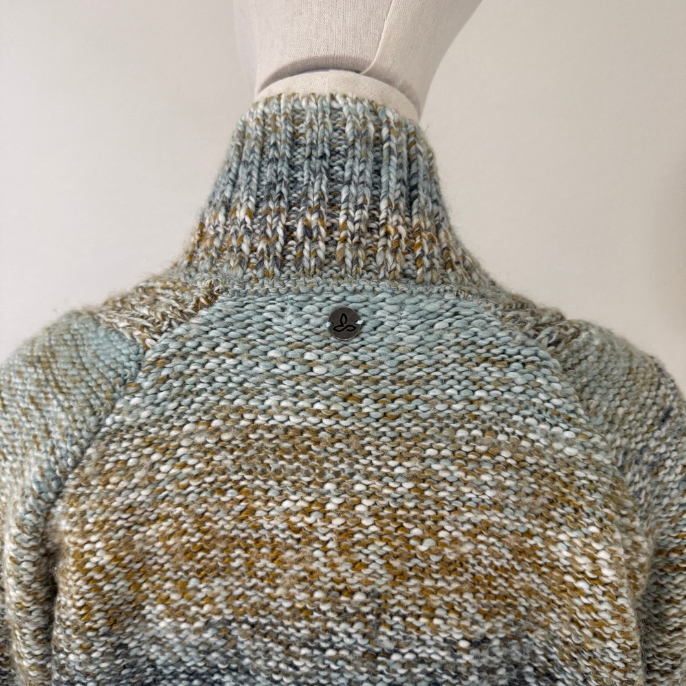 Prana Wool‎ Blend Shawl Collar Knit Sweater Blue Small Cozy Gorpcore Grandpa - Picture 7 of 10